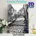 Vintage Cobblestone Alleyway Painting Poster, Monochrome Linocut-style Poster, Classic Nostalgic Urban Scene With Old Buildings And Street Lamp_maomaolike.com