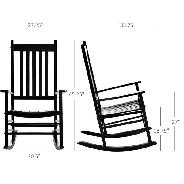 Wooden Outdoor Rocking Chair With Armrests, High Back For Garden, Patio, Balcony, Porch, Black_maomaolike.com