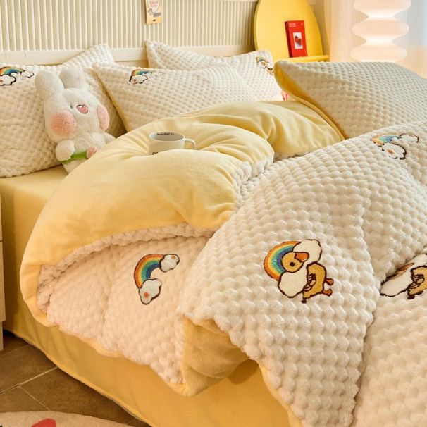 Winter Thickened Milk Velvet Bedding Four-Piece With Coral Fleece Bed Sheet And Duvet Cover For Student Dormitory Three-Piece Set_maomaolike.com