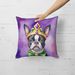 Boston Terrier King Of Mardi Gras Throw Pillow Machine Washable, Indoor Outdoor Decorative Pillow For Couch, Bed Or Patio, 18Hx18W_maomaolike.com