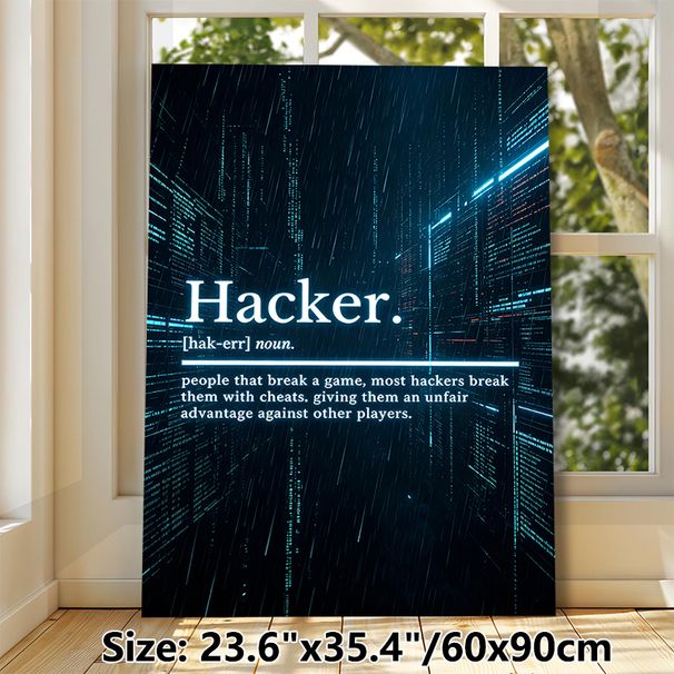 Hacker Definition Painting Poster, Neon Cyberpunk Tech-style Poster, Unique Gaming-focused Definition Decor Ideal For Gaming Rooms, Gaming Areas_maomaolike.com