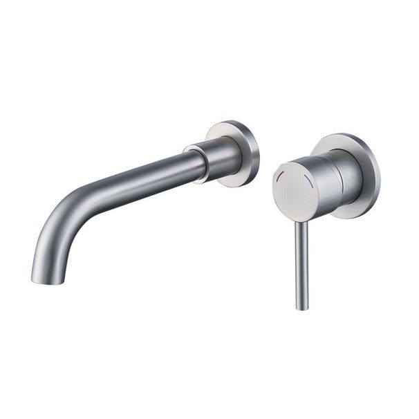 Wall Mount Faucet For Bathroom Sink Or Bathtub, Single Handle 2 Holes Brass Rough-in Valve Included, Brushed Nickel_maomaolike.com