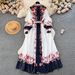 Women's Clothing color matching print slim long puff sleeve temperament dress spring dress _maomaolike.com