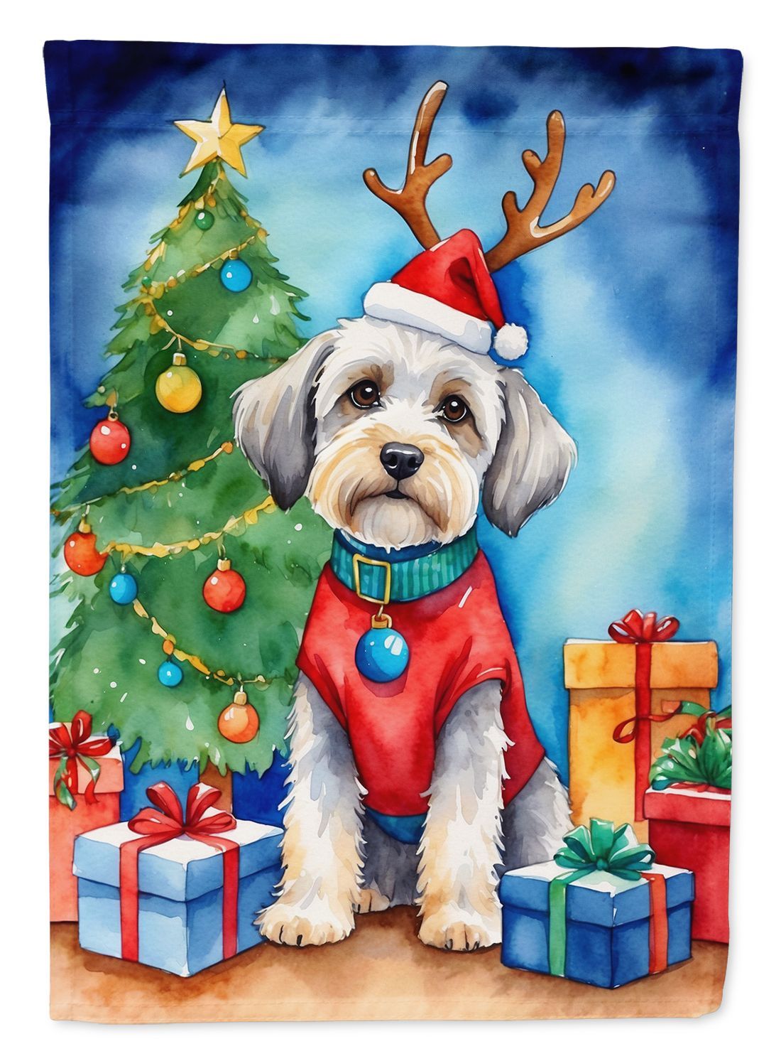 Dandie Dinmont Terrier Christmas Reindeer House Flag Large Porch Sleeve Pole Decorative Outside Yard Banner Artwork Wall Hanging, Polyester, House Size, Multicolor_maomaolike.com