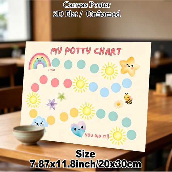 Potty Chart Painting Poster, Watercolor Cute Cartoon Style Poster, Cheerful Playful Design To Track Potty Training Progress, Ideal For Bathroom_maomaolike.com