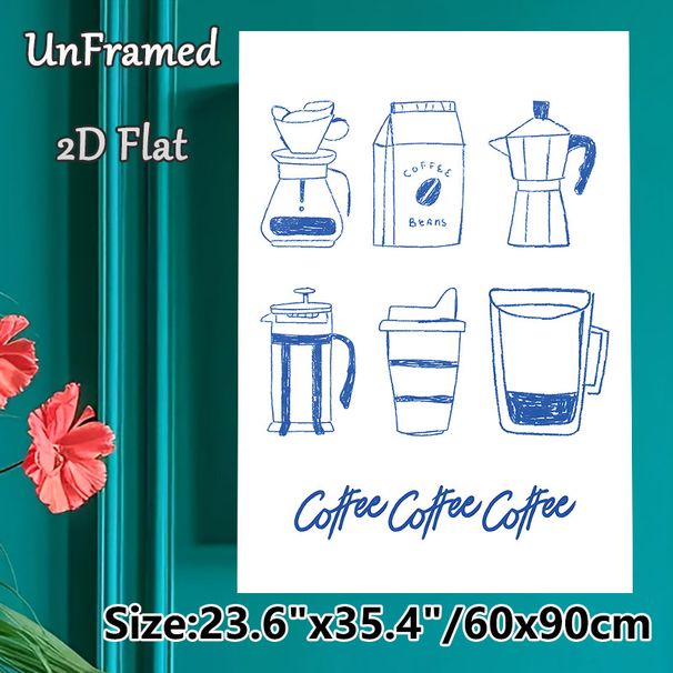 Coffee Themed Painting Poster, Hand-drawn Blue-toned Coffee Utensils Poster, Warm Coffee-inspired Decor Ideal For Kitchen, Café And Dining Space_maomaolike.com