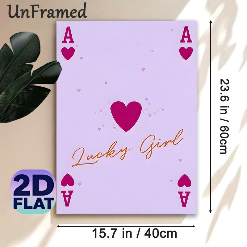 Ace Of Hearts & Lucky Girl Painting Poster, Soft-hued Playful Heart-adorned Poster, Charming Uplifting Decor Ideal For Bedroom, Living Room_maomaolike.com
