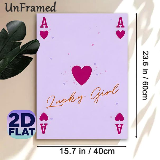 Ace Of Hearts & Lucky Girl Painting Poster, Soft-hued Playful Heart-adorned Poster, Charming Uplifting Decor Ideal For Bedroom, Living Room_maomaolike.com