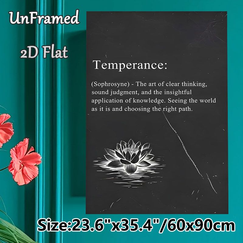 Temperance Themed Painting Poster, Monochrome Minimalist Lotus & Inspirational Text Poster, Thought-provoking Wisdom Decor Ideal For Home Office_maomaolike.com