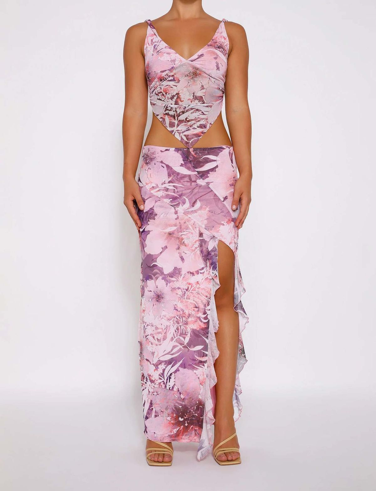 Women's Clothing Set Summer Sexy Printed Camisole + Tight Slit Irregular Long Skirt_maomaolike.com