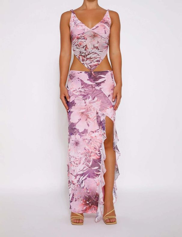 Women's Clothing Set Summer Sexy Printed Camisole + Tight Slit Irregular Long Skirt_maomaolike.com