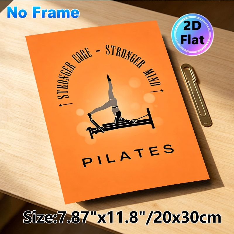 Pilates Themed Painting Poster, Warm Orange Minimalist Pilates Scene Poster, Inspirational "Stronger Core - Stronger Mind" Quote, Ideal For Home Gym_maomaolike.com