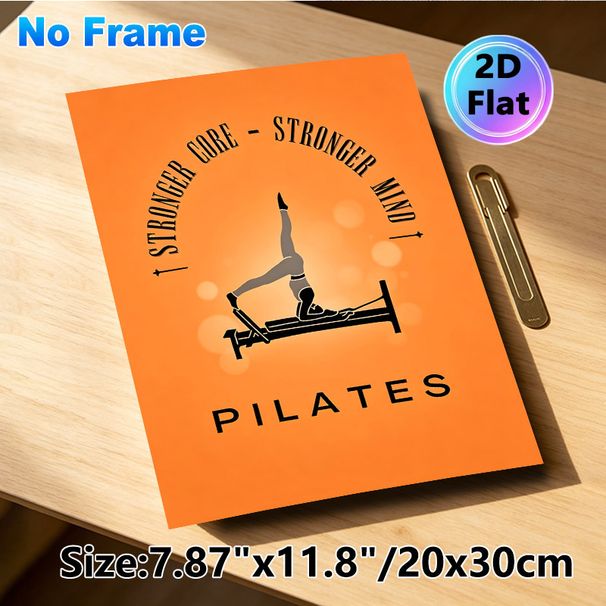 Pilates Themed Painting Poster, Warm Orange Minimalist Pilates Scene Poster, Inspirational "Stronger Core - Stronger Mind" Quote, Ideal For Home Gym_maomaolike.com