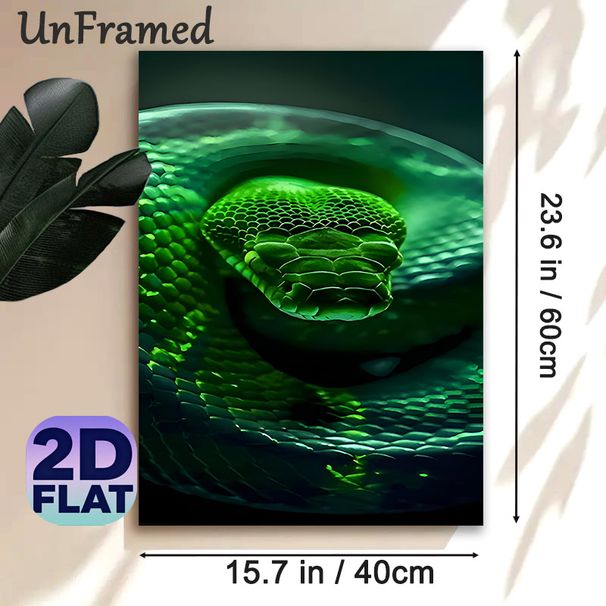 Green Snake Painting Poster, Vivid Realistic Close-up Reptile Poster, Detailed Textured Scale Design, Suitable For Home Office, Living Room Decor_maomaolike.com
