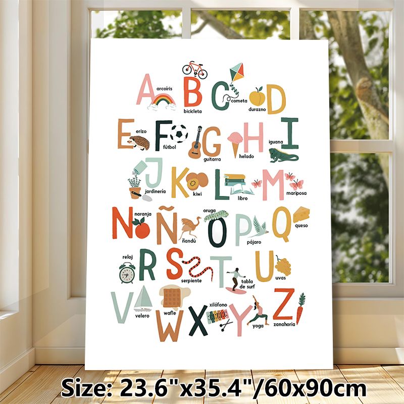 Spanish Alphabet Painting Poster, Vibrant Playful Illustrated Spanish Alphabet Poster, Educational Design To Support Language Learning Suitable For_maomaolike.com