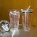 1/2pc 500ml Pink Bow Plastic Transparent Milk Coffee Mug With Straw Travel Outdoor Ins Drinking Cup Kitchen Water Cups_maomaolike.com