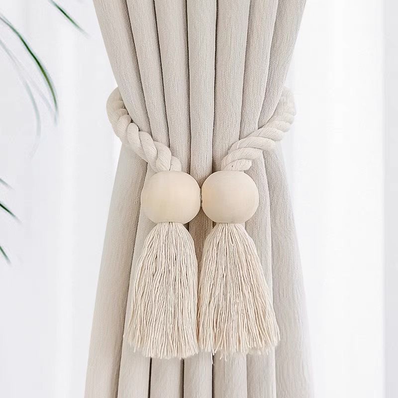 Natural Wood Magnetic Snap Ring Decorative Creative Tassel Rope Nordic Ins Tie Curtain Buckle_maomaolike.com