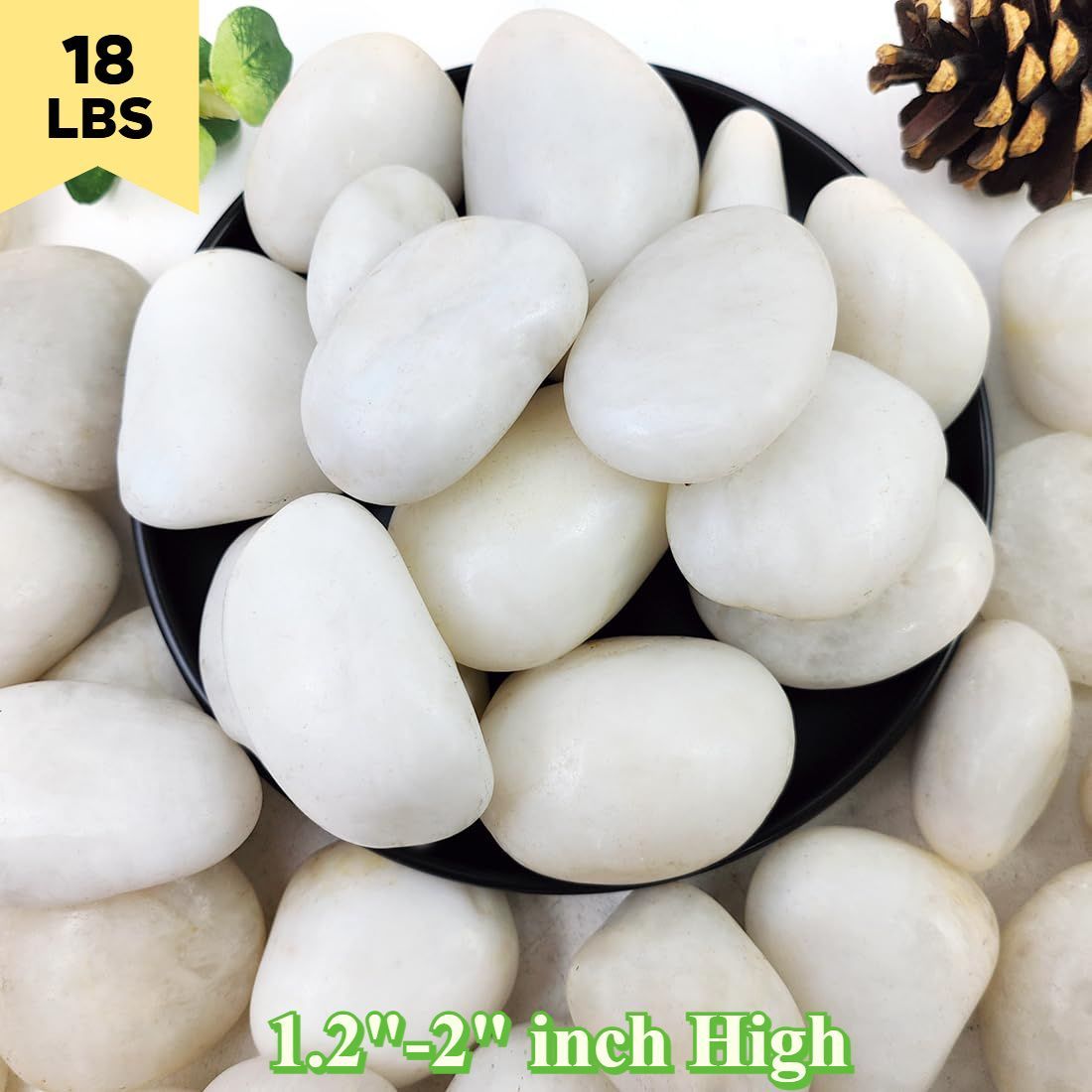 18 Lbs/8kg Black/white Pebbles For Landscaping, 1.8-2.6 Inch River Stones For Aquariums, High Polished Natural Decorative Stones For Vase Filling Fish Tanks, Horticultural River Stones For Aquariums_maomaolike.com