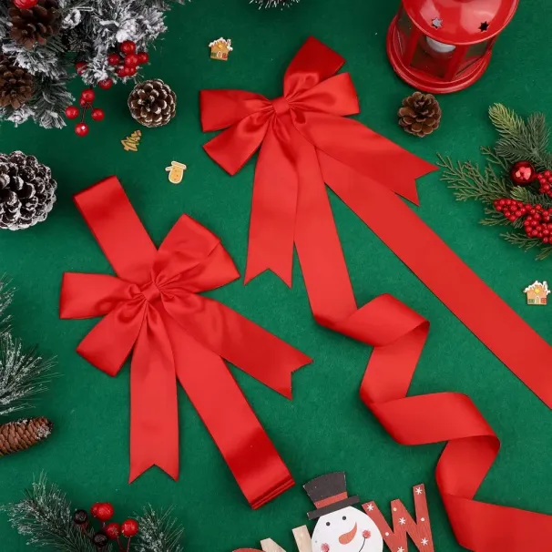 6 Pieces Christmas Door Cabinet Bows Large Christmas Red Ribbons Cabinet Door Bows For Christmas Festive Party Supplies, 10 X 87 Inches_maomaolike.com