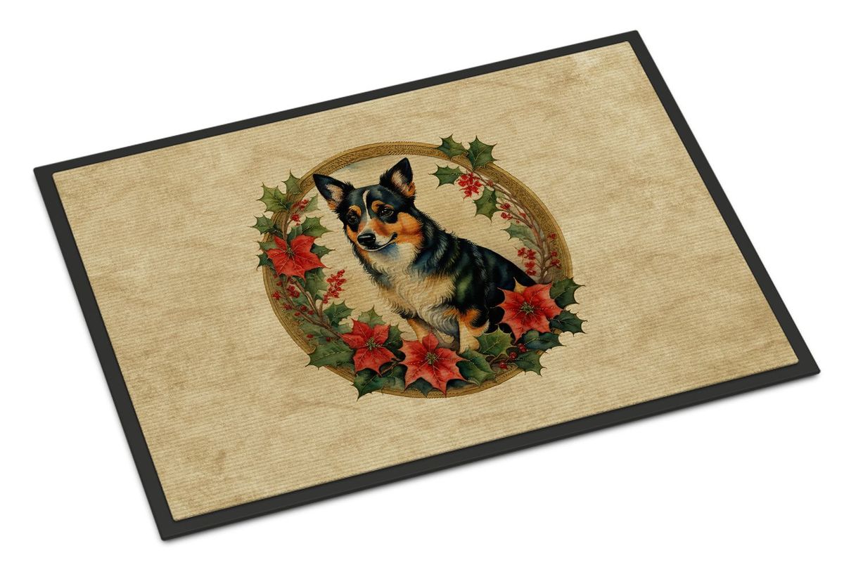 Lancashire Heeler Christmas Flowers Doormat Front Door Mat Indoor Outdoor Rugs For Entryway, Non Slip Washable Low Pile, 24H X 36W_maomaolike.com