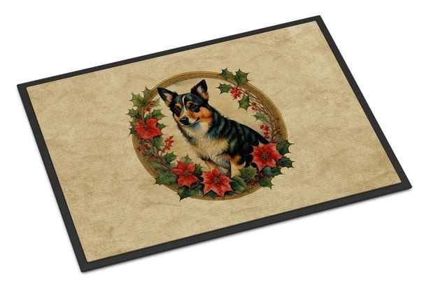 Lancashire Heeler Christmas Flowers Doormat Front Door Mat Indoor Outdoor Rugs For Entryway, Non Slip Washable Low Pile, 24H X 36W_maomaolike.com