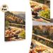 Mediterranean Village & Gourmet Brunch Painting Poster, Warm-toned Impressionist-style Poster, Inviting Sunlit Hillside Village With Delicious Food_maomaolike.com