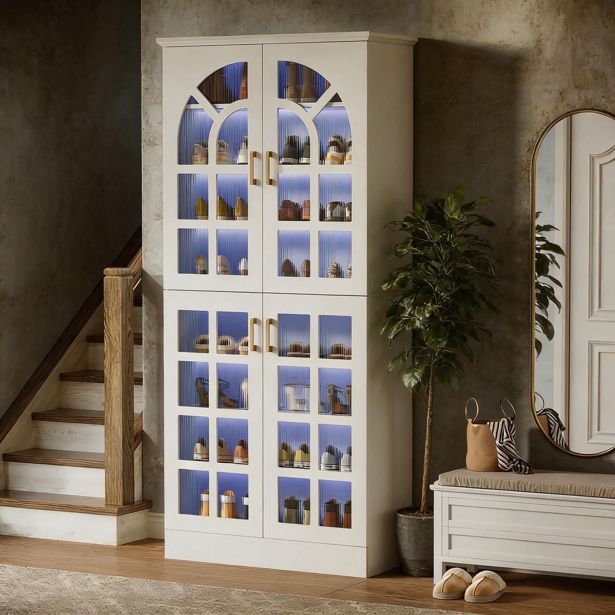 Shoe Cabinet, 8-Tier Shoe Rack Organizer With Doors And Led Lights_maomaolike.com