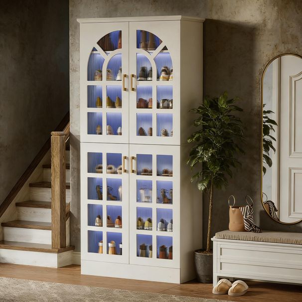 Shoe Cabinet, 8-Tier Shoe Rack Organizer With Doors And Led Lights_maomaolike.com