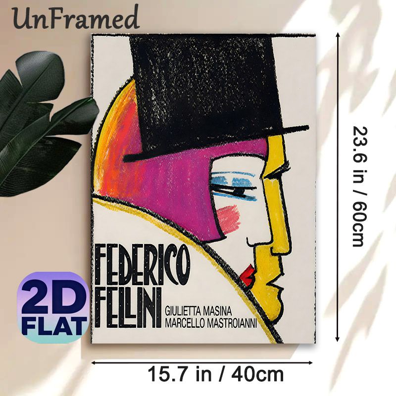 Federico Fellini Themed Abstract Portrait Painting Poster, Vibrant Retro Stylized Face Art Poster, Eye-catching Artistic Decor Ideal For Living Room_maomaolike.com