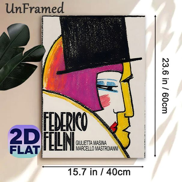 Federico Fellini Themed Abstract Portrait Painting Poster, Vibrant Retro Stylized Face Art Poster, Eye-catching Artistic Decor Ideal For Living Room_maomaolike.com