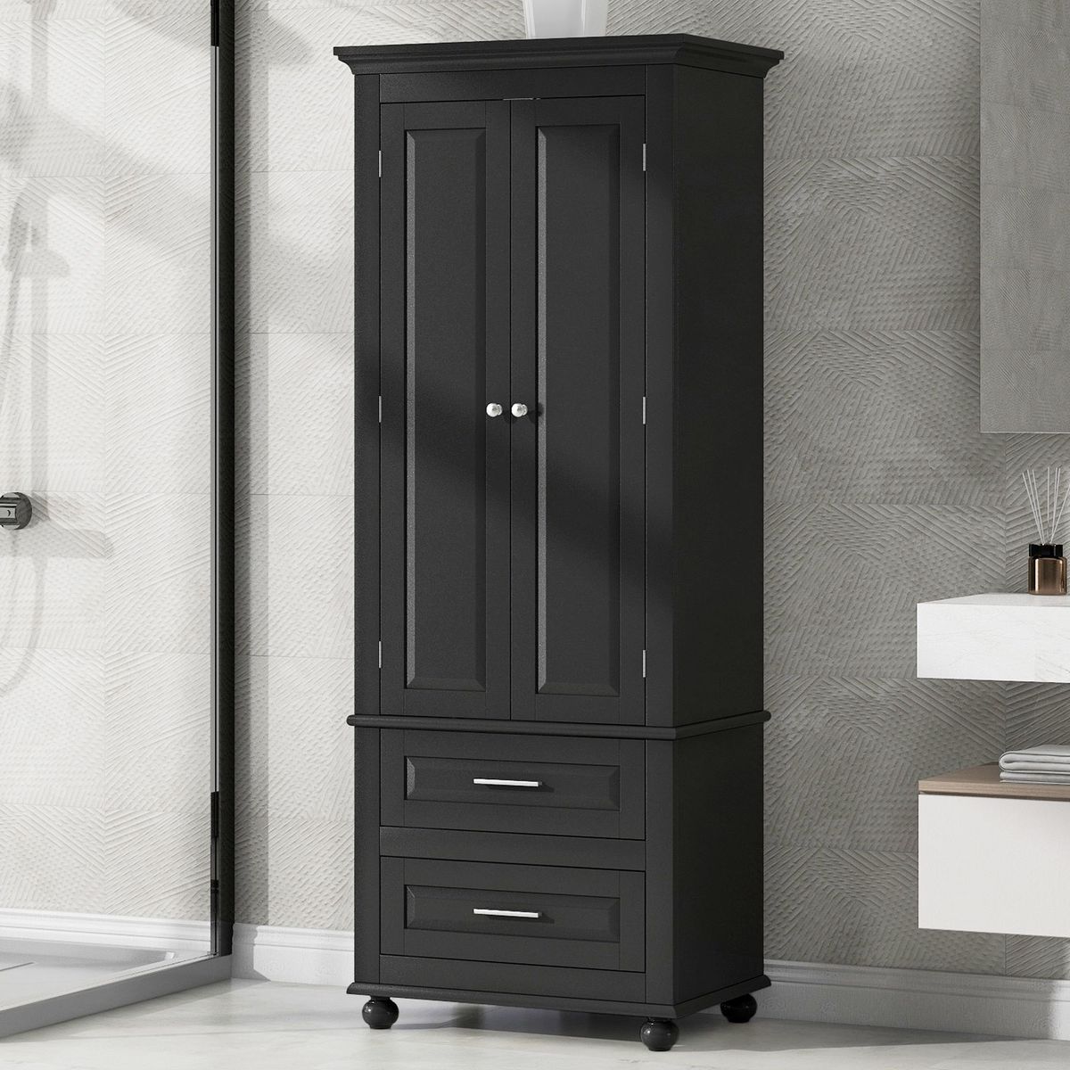 Tall Storage Cabinet With Two Drawers For Bathroom/Office_maomaolike.com