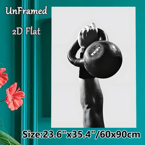 Kettlebell Fitness Painting Poster, Monochrome Minimalist Workout Scene Poster, Motivational Fitness Decor Ideal For Gym, Home Workout Space_maomaolike.com