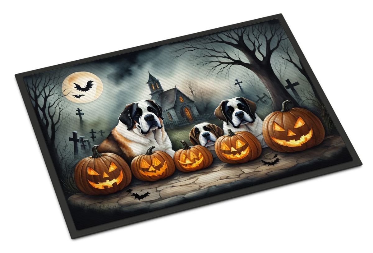 Saint Bernard Spooky Halloween Doormat Front Door Mat Indoor Outdoor Rugs For Entryway, Non Slip Washable Low Pile, 24H X 36W_maomaolike.com