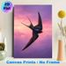 Swallow Themed Painting Poster, Realistic Detailed Swallow Flying In Vibrant Pink-Purple Sky Poster, Elegant Bird Artwork, Ideal For Living Room_maomaolike.com