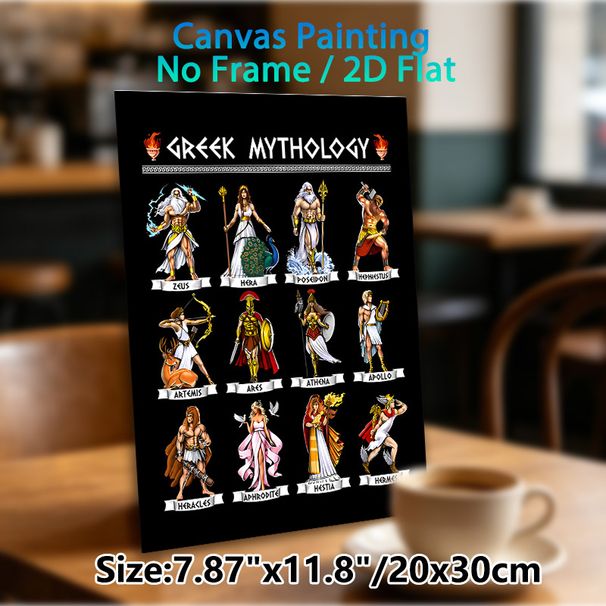 Greek Mythology Deities Painting Poster, Vivid Detailed Illustrated Gods & Goddesses Poster, Informative Mythological Decor Ideal For Study Rooms_maomaolike.com