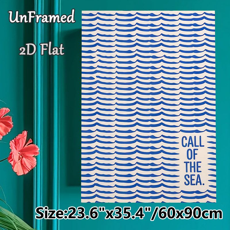 Sea Wave Themed Painting Poster, Minimalist Blue Wavy Line Pattern Poster, Calming Ocean-inspired Decor Ideal For Living Room, Bedroom And_maomaolike.com
