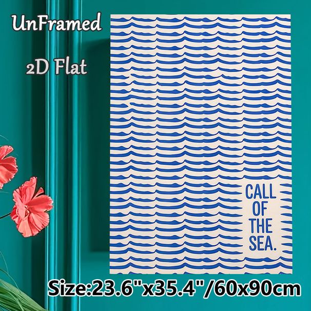Sea Wave Themed Painting Poster, Minimalist Blue Wavy Line Pattern Poster, Calming Ocean-inspired Decor Ideal For Living Room, Bedroom And_maomaolike.com