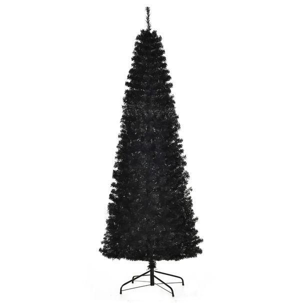 7ft Pencil Christmas Tree, Unlit Artificial Christmas Tree Slim Douglas Fir Xmas Tree With Realistic Branches, Halloween Tree With 818 Tips, Black_maomaolike.com