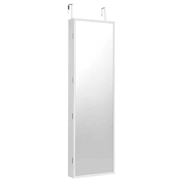 VEVOR Mirror Jewelry Cabinet 47.05in Lockable Wall Or Door Mounted Armoire White_maomaolike.com
