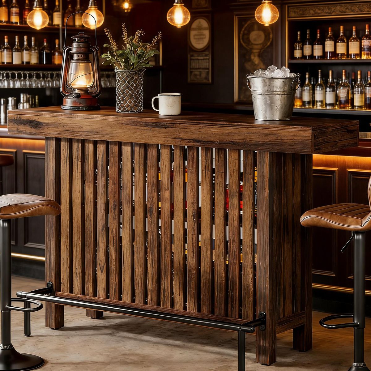 Home Bar Unit, Modern 2-Tier Bar Table With Footrest_maomaolike.com