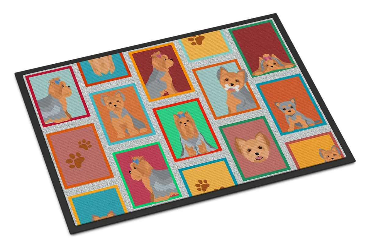 Lots Of Blue And Tan Yorkie Doormat Front Door Mat Indoor Outdoor Rugs For Entryway, Non Slip Washable Low Pile, 24H X 36W_maomaolike.com