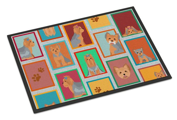 Lots Of Blue And Tan Yorkie Doormat Front Door Mat Indoor Outdoor Rugs For Entryway, Non Slip Washable Low Pile, 24H X 36W_maomaolike.com