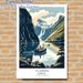 Norway Fjords Painting Poster, Vibrant Retro-style Scenic Fjord View Poster, Captivating Design With Cruise Ships, Waterfalls & Snow-capped Peaks_maomaolike.com