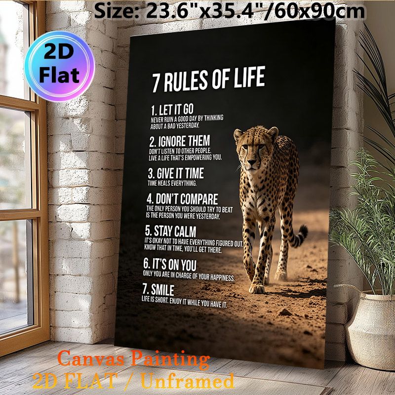 7 Rules Of Life & Cheetah Painting Poster, Inspirational Realistic Wild Cheetah Scene Poster, Motivational Life Guidance Decor For Home Office, Living_maomaolike.com