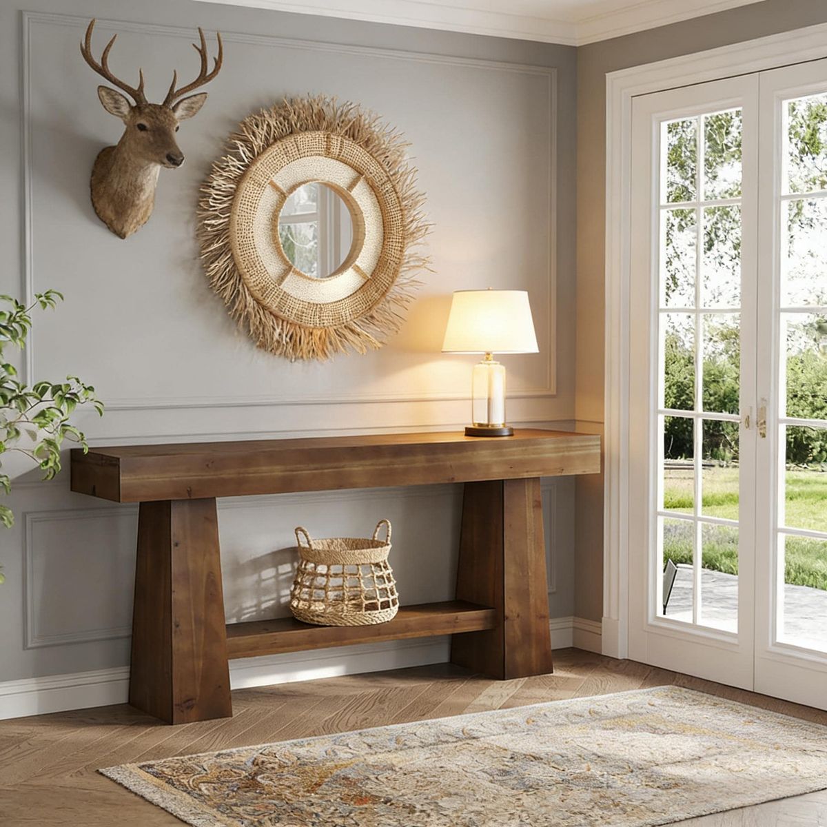 Solid Wood Console Table, Wooden Entryway Sofa Table With Storage_maomaolike.com