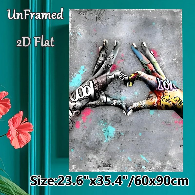 Graffiti Heart Hands Painting Poster, Vibrant Street Art Style Poster, Urban-inspired Hand Heart Design With Colorful Graffiti Details, Ideal For_maomaolike.com