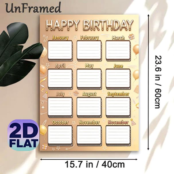 Birthday Tracker Painting Poster, Warm-toned Festive Birthday-themed Poster, Monthly Blank Frames With Party Accents To Record Birthday Dates, Ideal_maomaolike.com