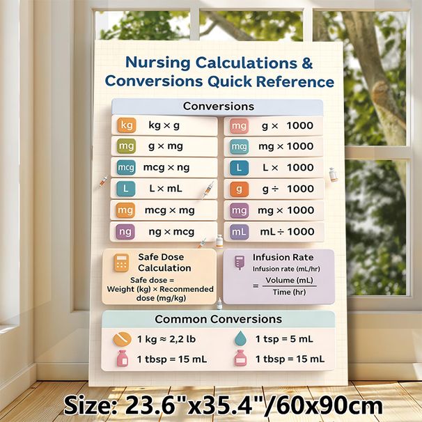 Nursing Calculations & Conversions Painting Poster, Informative Structured Reference Chart Poster, Quick Access To Nursing Formulas Ideal For Clinical_maomaolike.com