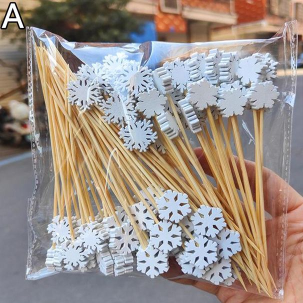50Pcs Disposable Bamboo Snowflake Tail Picks Buffet Food Fruit Forks For Christmas Halloween Party Decor_maomaolike.com