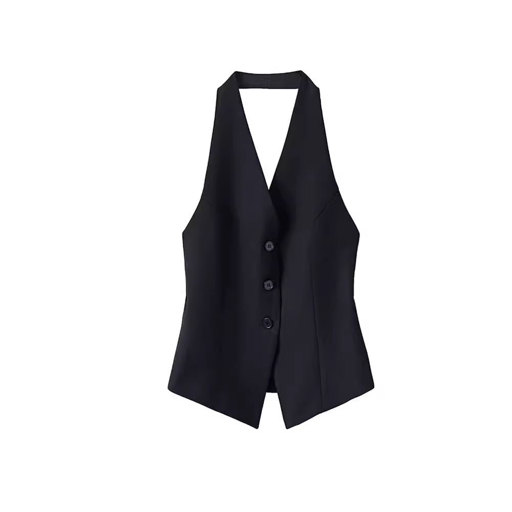 Women's Clothing Halter neck suit vest vest spring new top design niche temperament sleeveless waistcoat_maomaolike.com